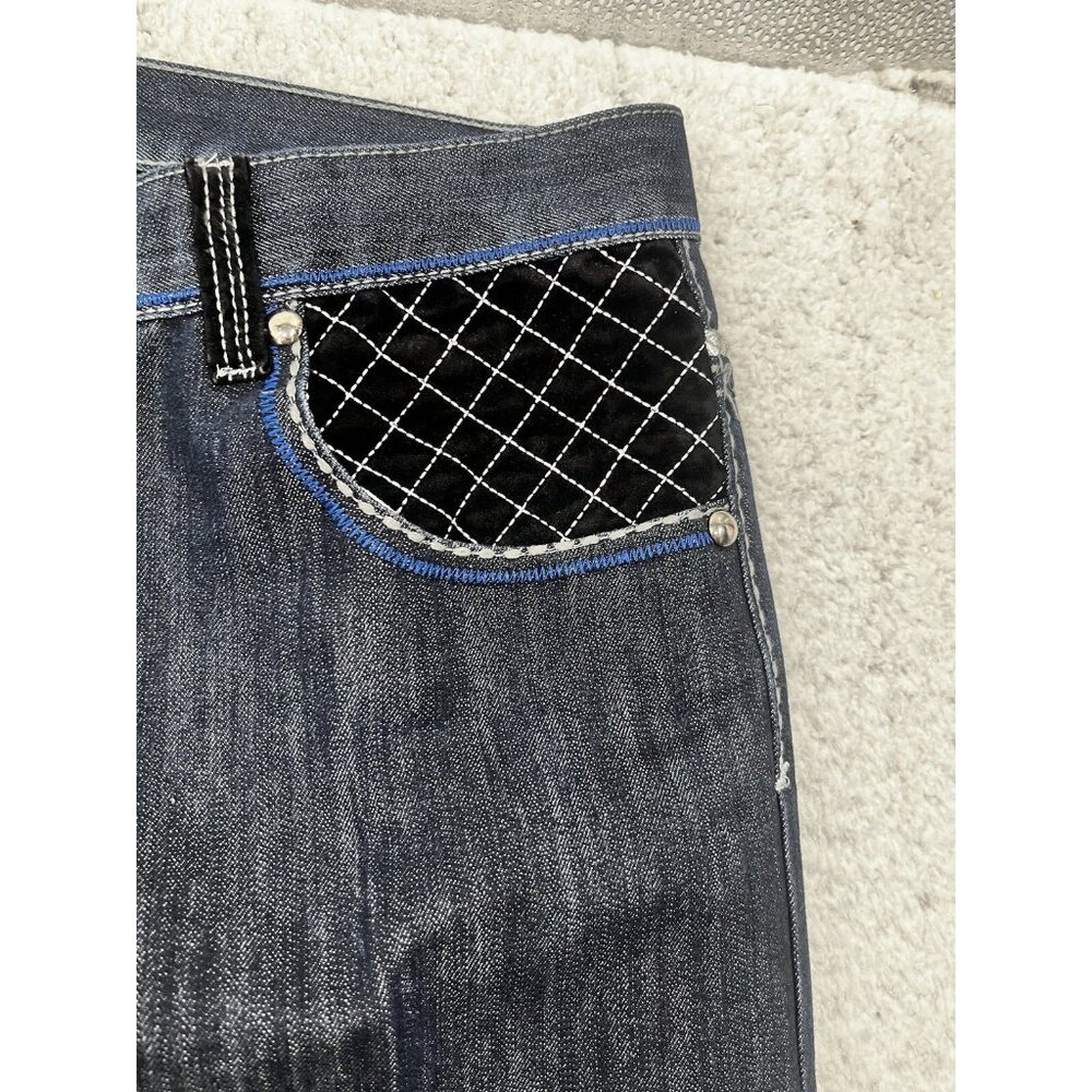 Men's Ak:Cess Akcess Dark Wash Baggy Y2K Embellished Denim Jeans Size 36x32 - Picture 9 of 16
